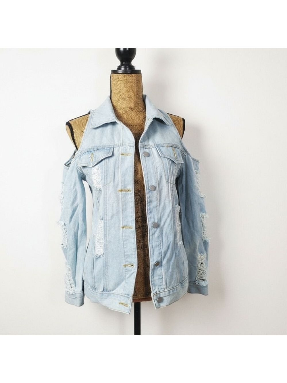 Point 5 Cold Shoulder Denim Jacket Light Wash Small